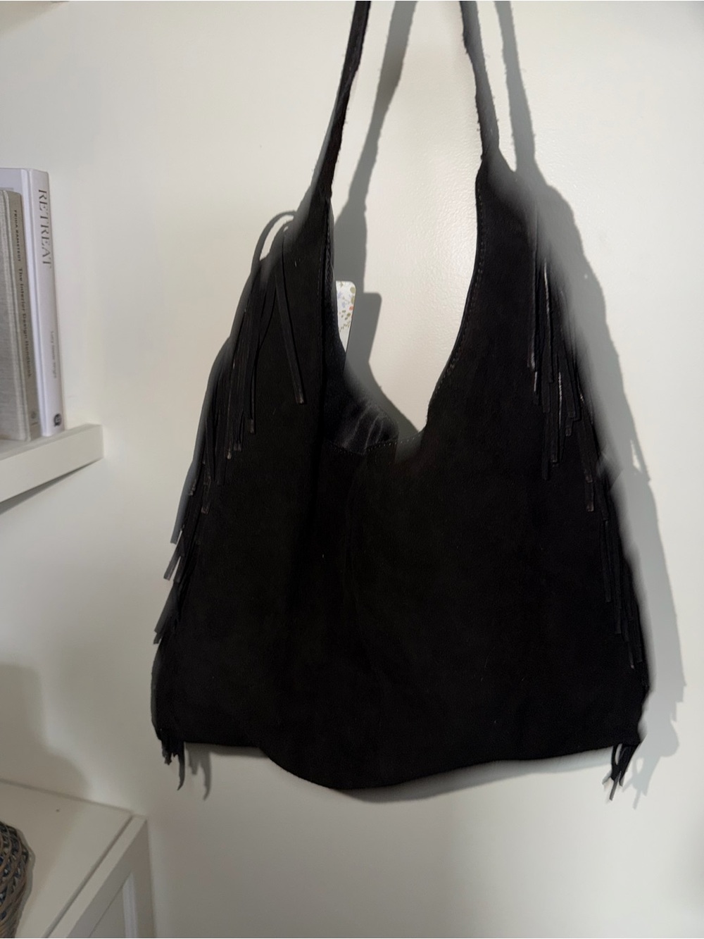 Haute Hippie Black Genuine Suede Fringe Hobo Bag NWT Boho Western - Picture 3 of 6